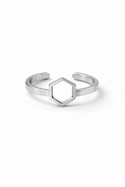 Sortie Aksesuar Stainless Steel Adjustable Ring with Hollow Hexagon Figure