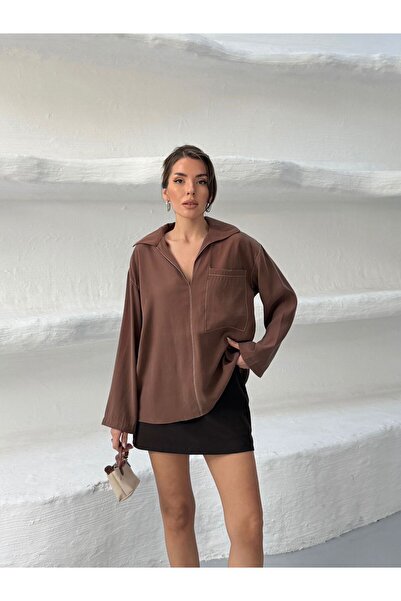 ALVOR V-Neck Contrast Stitched Oversized Blouse