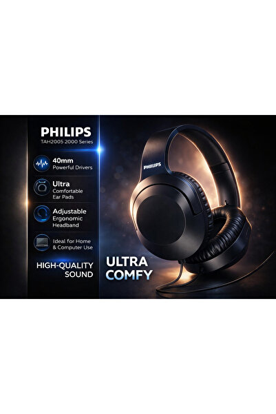 Philips TAH2005 Kablolu Kulaklık – Ultra Comfort 40mm Güçlü Ses 🎧