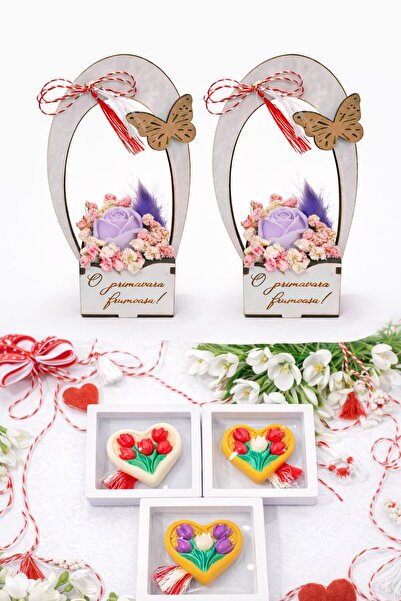 OEM Set of 2 scented wax martisors + 3 scented soap flower martisors in white...