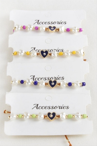 ZERO LAND Storozal Heart Bead Pearl Macrame Rope Bracelet (01451) - Navy Blue