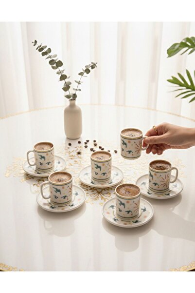 evinbizden MARTI DESENLİ PORSELEN FİNCAN TAKIMI 6 KİŞİLİK HEDİYELİK SUNUMLUK ...