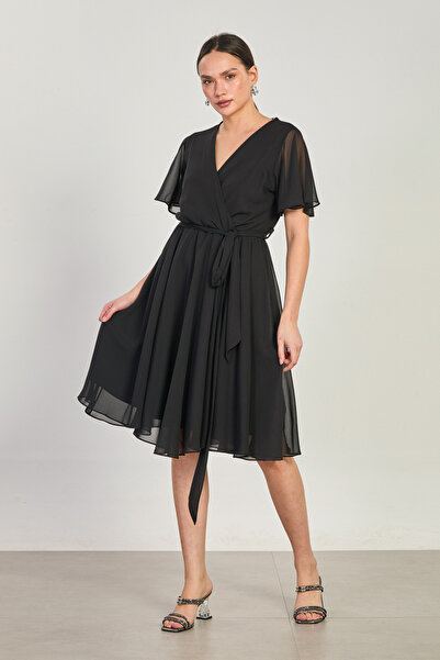 BARRELS AND OIL Women's double-breasted belted dress - black