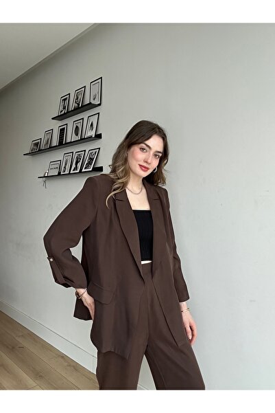 AÈC PRIVÈ Women's New Season Modal %100 Cotton Blazer Jacket Trousers Set-5577