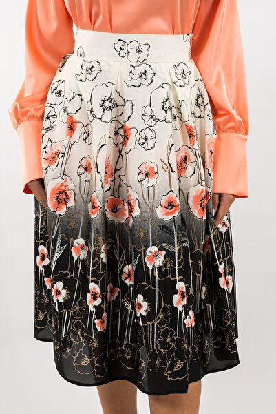 Gorgeaux Black and White Skirt with Floral Print Teardrop - S(36)