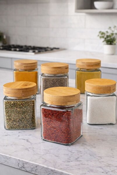 Janset Bambu kapaklı cam baharatlık