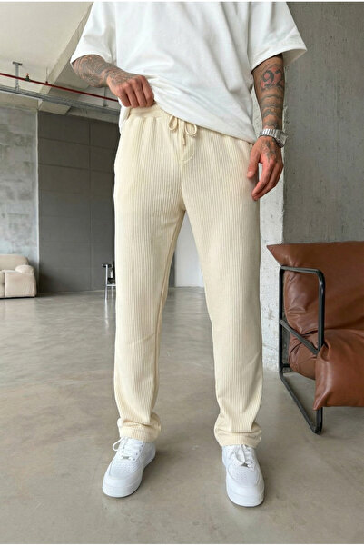 MADZEYMODA Full Lycra Super Flexible Baggy (Loose) Fit Men's Beige Ribbed Jog...