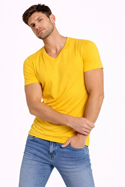 Alfanora Men's T-Shirt V-Neck Slim Fit Tight Fit Lycra T-Shirt Daily Basic Bo...