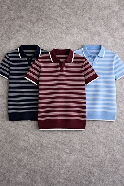 pepule Men's Polo Collar Striped Knitwear T-Shirt Slim Fit Summer Cotton Styl...