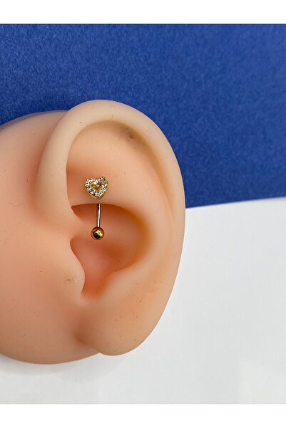 kurukafagift Çelik Kalp Figürlü Kıkırdak Rook Piercing Parlak Zirkon Taşlı 10 mm