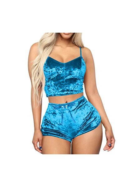 Eces Design Women's Velvet Pajama Set Shorts 2 Piece Set Soft Home Wear Loung...