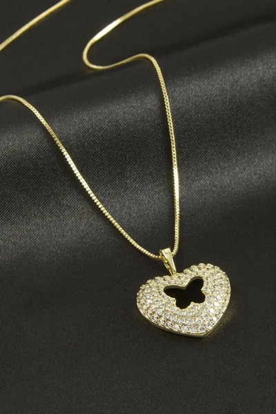 ZERO LAND قلادة ستوروزال شوبينج الفاخرة من الفولاذ بتصميم قلب وفراشة وحجر الز...