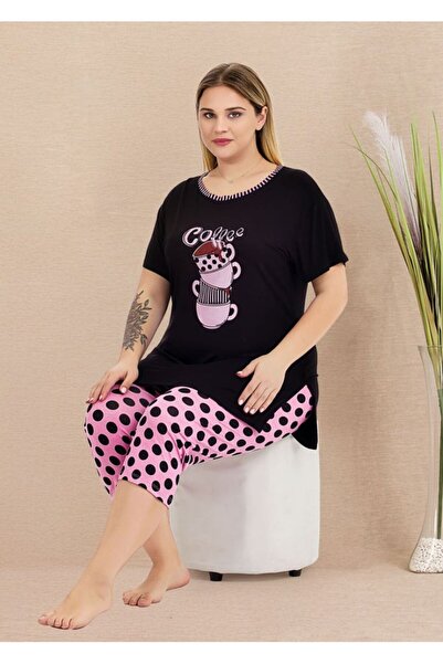 by İGP Plus Size Polka Dot Short Sleeve Capri Pajama Set