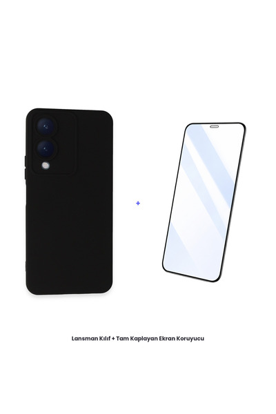 cepmoda حافظة إطلاق Vivo Y17S + مجموعة واقي شاشة مضاد للكهرباء الساكنة - أسود