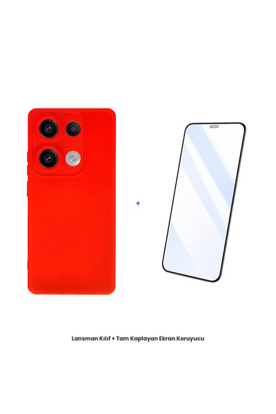 cepmoda حافظة Redmi Note 13 4G + مجموعة واقي شاشة مضاد للكهرباء الساكنة - أحمر