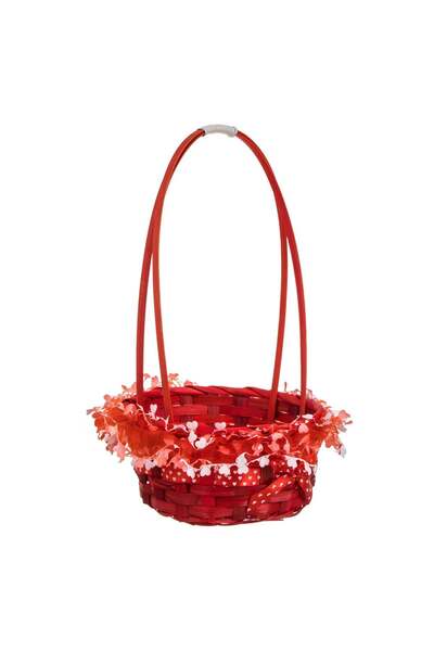 OEM Decorative Easter Basket with Red Bamboo Handle and Ribbon Ø17.5x31.8cm