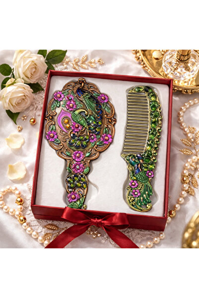 hediyeconcepti Ottoman Palace Collection Embroidered Hand Mirror and Comb Set...