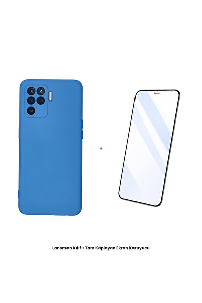 cepmoda حافظة أوبو رينو 5 لايت + مجموعة واقي شاشة مضاد للكهرباء الساكنة - أزرق