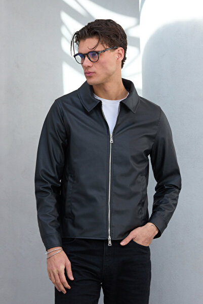 Bossago Old Money Black Men's Leather Jacket Regular Fit