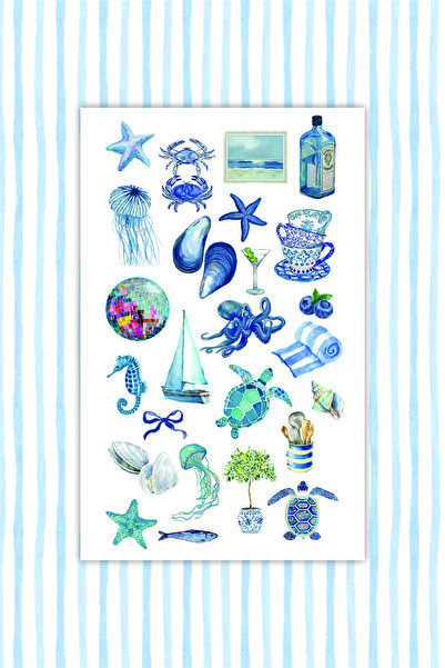 LABELOVE Blue Summer 75’li Yaz Konsept Sticker Set – Planner, Bullet Journal & Laptop Uyumlu