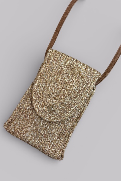 MaVaux Lina Wicker Phone Holder Bag Genuine Leather Strap Crossbody Bag, with...