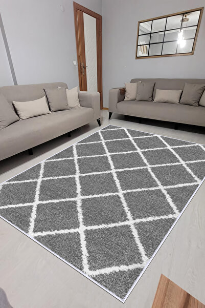 CENTER AVM Gri Halı Salon Halısı Makinede Yıkanabilir Halı Kaymaz Taban Halı