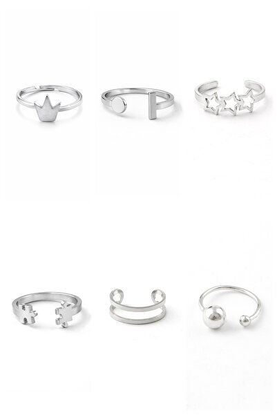 Sortie Aksesuar Stainless Steel Adjustable Size 6-Piece Combination Ring Set ...