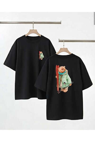 playwear Unisex White Oversize Cotton Mountaineer Bear Front and Back Printed...
