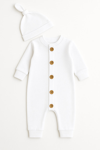 ozbaby.com 2-Piece Seasonal Cotton Baby Romper Set with Buttons, Long Sleeves, Newborn & 0-3-6-9 Months
