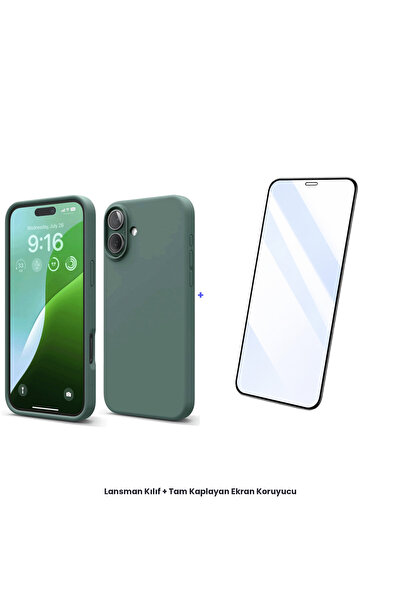 cepmoda حافظة آيفون 16 + مجموعة واقي شاشة مضاد للكهرباء الساكنة - أخضر داكن