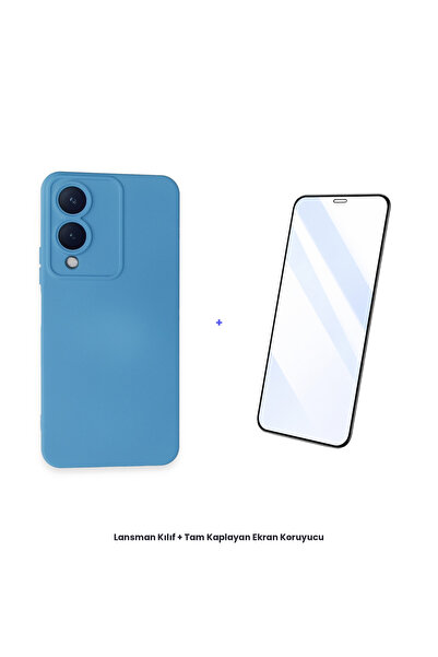 cepmoda حافظة إطلاق Vivo Y17S + مجموعة واقي شاشة مضاد للكهرباء الساكنة - أزرق