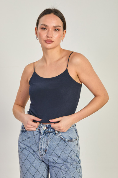 BARRELS AND OIL Women's Crop Tank Top with Strap - Navy Blue