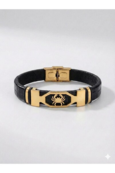 Handmade Premium Zodiac Cancer Bracelet, Textured Eco- Leather with Gold Deta...
