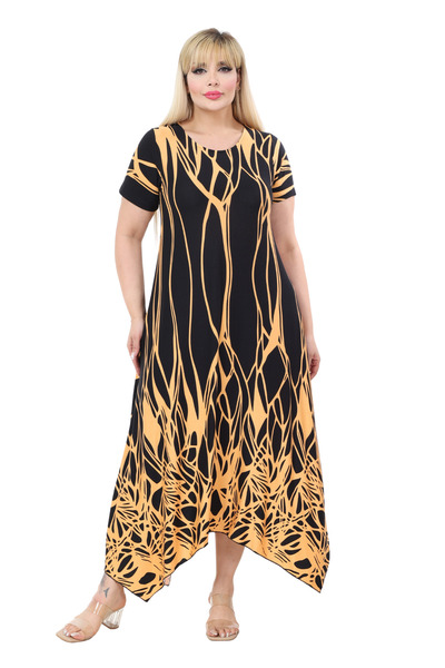 MELSAY Women's Short Sleeve Asymmetrical Cut Yellow Wavy Reflector Pattern Pl...