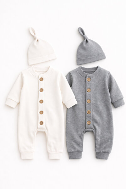 ozbaby.com 2’li Mevsimlik Pamuklu Bebek Tulum Seti Düğmeli Uzun Kollu Yenidoğ...
