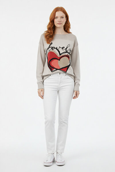 Neden Tekstil Knitwear Sweater with Heart Pattern and Text Detail