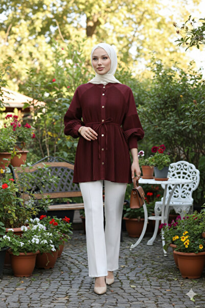 bellura Gold Düğmeli Önü Ve Kolları Pliseli Bağcıklı Gömlek