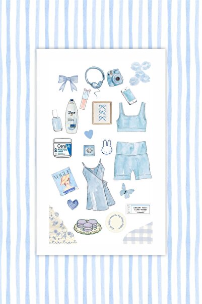 LABELOVE Blue Summer 75’li Yaz Konsept Sticker Set – Planner, Bullet Journal & Laptop Uyumlu