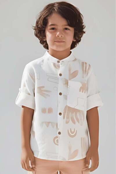Alesaei-mondo tondo (Boys' white shirt with modern prints and a comfortable f...