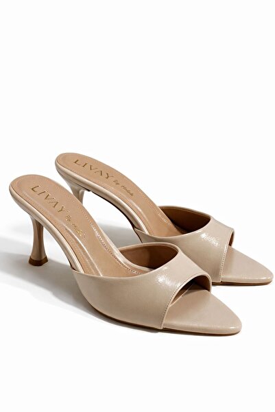 halabi moda Women's Beige Pointed Toe Low Heel Sandals