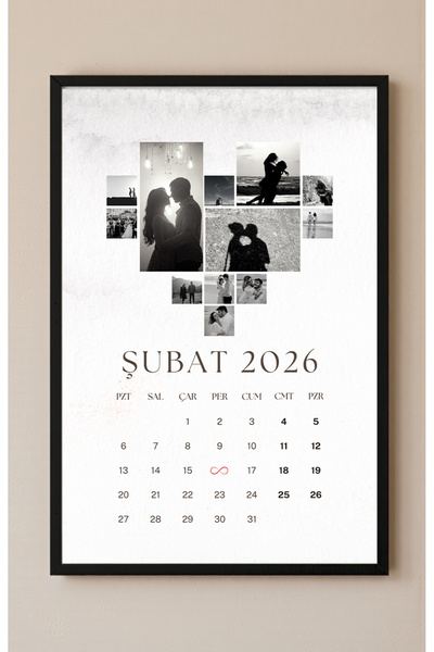 Kentes Frame Sevgiliye Özel Takvimli Fotoğraf Tablo Kişiye Özel Siyah Ahşap Ç...