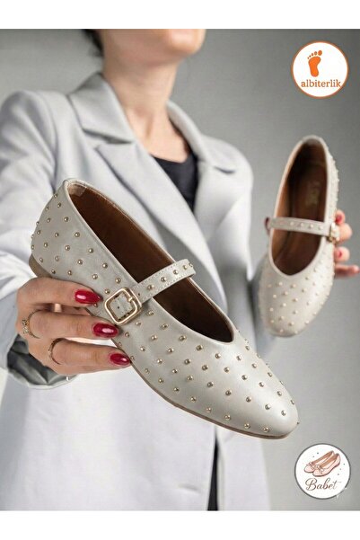 AlbiShoes Women's Ballerinas with Stone Detail and Buckle, Mary Jane, Anatomi...