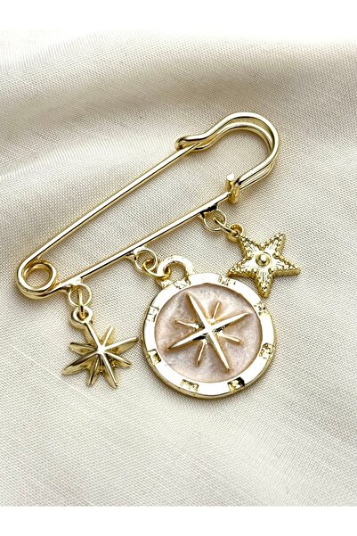 roshel Gold Çengelli Yaka İğnesi Pusula Yıldız Detaylı Şık Broş İskoç İğnesi ...