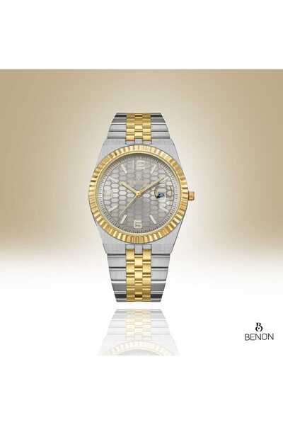 benon A watch from the Binon brand, a men's watch with a gold and silver bezel.