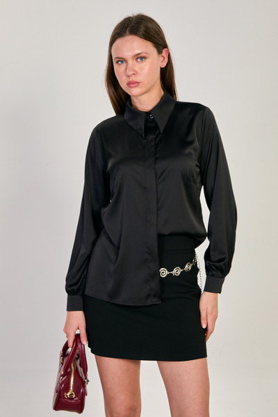 BARRELS AND OIL Women's Long Sleeve Satin Shirt - Black