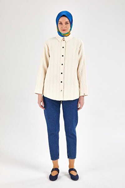 Armine TREND Gömlek Yakalı Çıt Çıt Düğmeli Ceket-Bej 25YT532