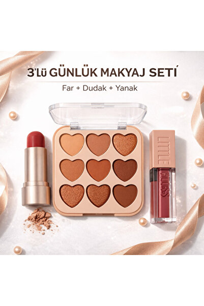 Sudedi Home 3’lü Günlük Makyaj Seti Nude Far Paleti + Stick Allık + Dudak Par...