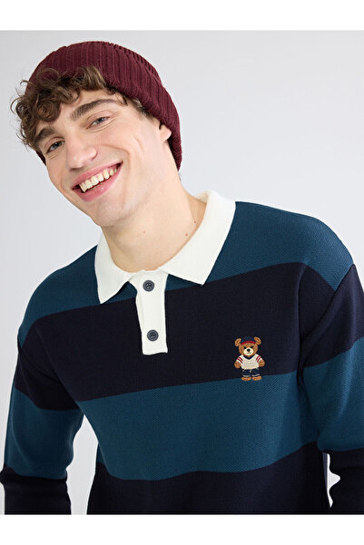 LC Waikiki Peak New Season Polo Collar Bear Teddy Embroidered Men's Knitwear ...