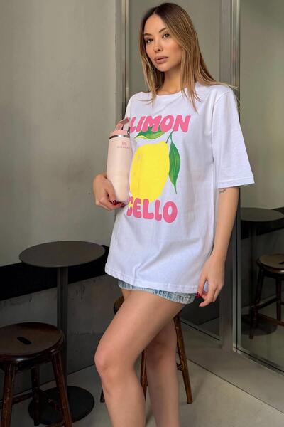 Swist Γυναικείο μπλουζάκι με λευκό λεμόνι και στάμπα με λαιμόκοψη ποδηλάτου