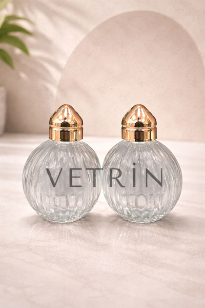 VETRİN طقم ملحية زجاجية برأس نحاسي مكون من قطعتين سعة 50 مل |   حامل توابل أن...
